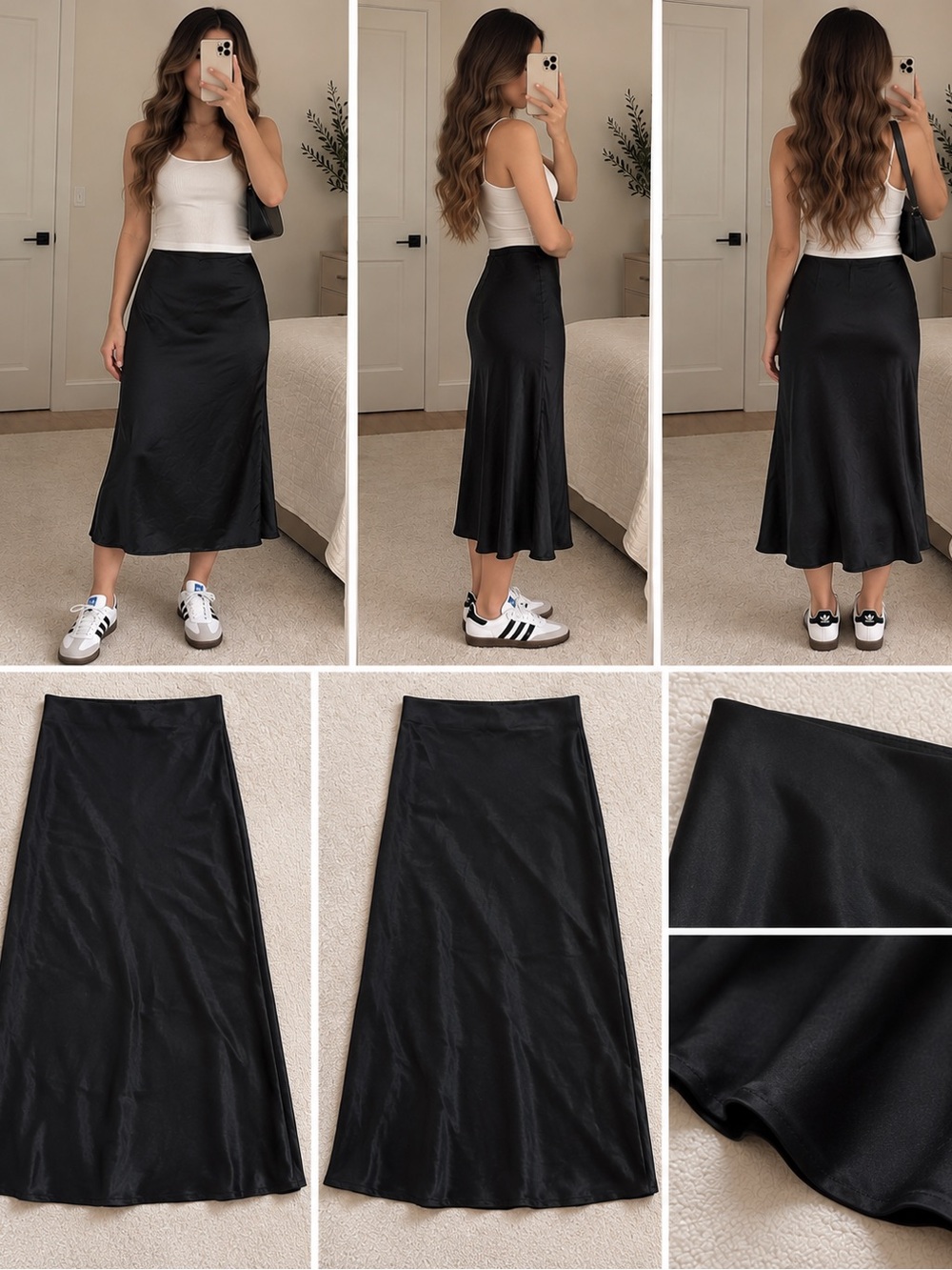 Zara Black Satin Midi Skirt